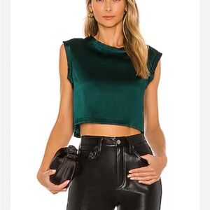 NONchalant Green Silk Crop Top - Mel Blouse